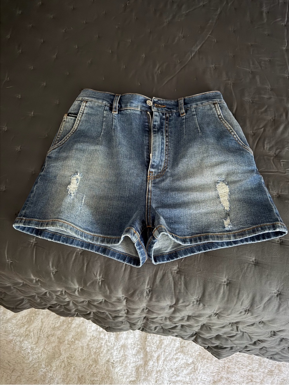 Dolce & Gabbana Distressed High Waisted Denim Jean Shorts M